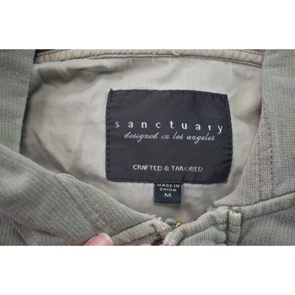 Sanctuary Hooded Ruffle Sleeve Jacket Army Green Casual Full Zip Womens Medium - Picture 3 of 9